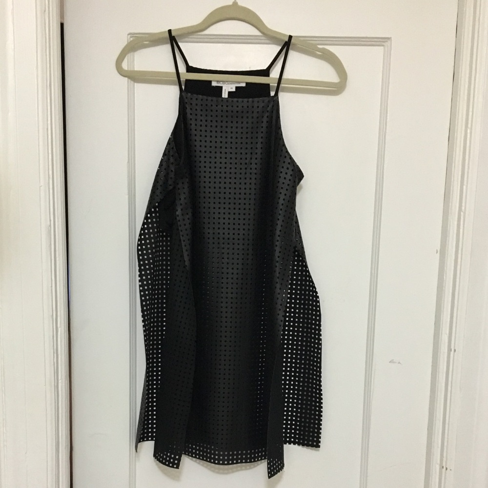 BCBG faux leather top